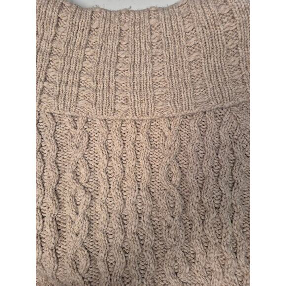 Silvia Novelli Sz L Tan Wool Blend Sweater Cable knit Oversized High Cowl Collar - Picture 6 of 7